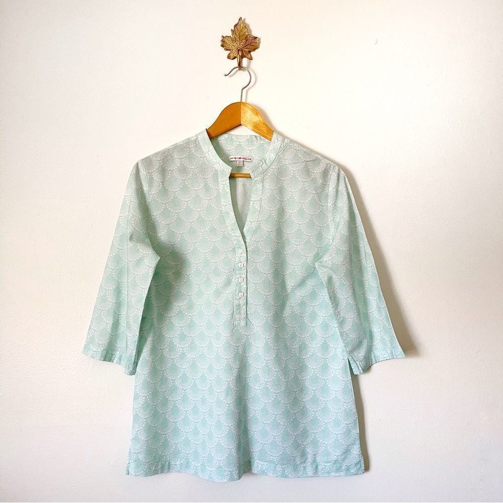 Peter Millar Sea Green Printed Button Down Shirt Preowned Size Medium